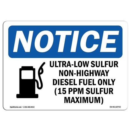 SIGNMISSION Safety Sign, OSHA Notice, 12" Height, Ultra-Low Sulfur Non-Highway Sign With Symbol, Landscape OS-NS-D-1218-L-18755
